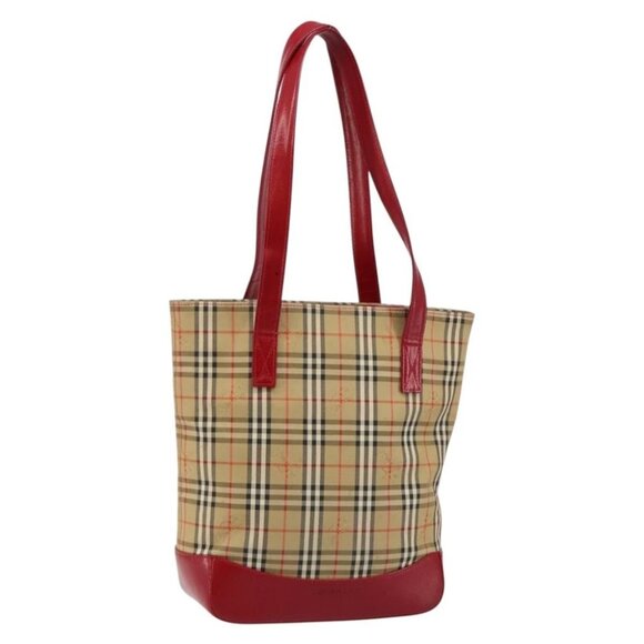 BURBERRY Nova Check Tote Bag Canvas Beige Gold